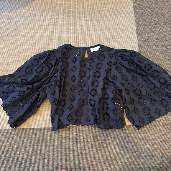 Chic Black Eyelet Blouse for Women - Picture 1 of 5